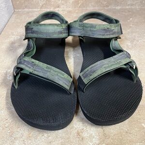 Teva Green Camo Strap Sandals with Black Footbed